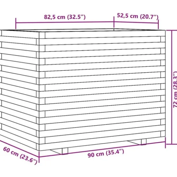 Plantekasse i massivt fyrretræ - Dekorativ havekasse | Størrelse: 90x60x72 cm | Farve: Hvid