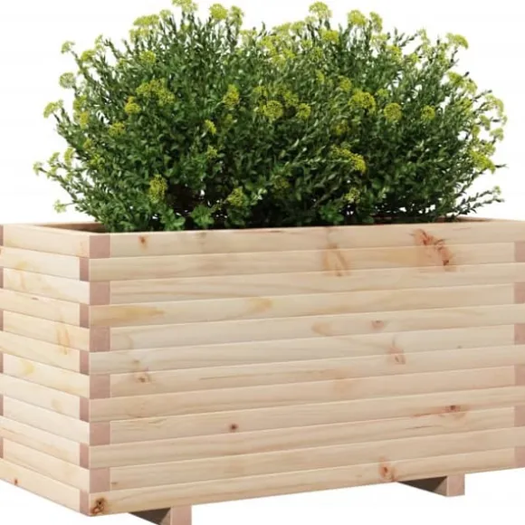 Plantekasse i massivt fyrretræ - Robust design til blomster | Størrelse: 90x40x49,5 cm