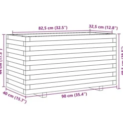 Plantekasse i massivt fyrretræ - Robust design til blomster | Størrelse: 90x40x49,5 cm
