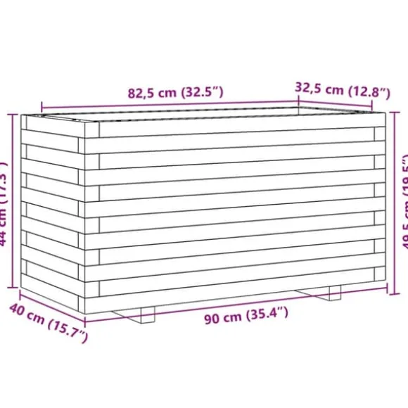 Plantekasse i massivt fyrretræ - Robust design til blomster | Størrelse: 90x40x49,5 cm