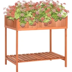 Plantekasse i massivt grantræ - Hævet 80x60x80 cm | Farve: Natur | Størrelse: 80x60x80 cm