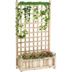 Plantekasse i træ med espalier til klatreplanter