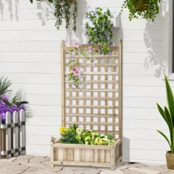 Plantekasse i træ med espalier til klatreplanter