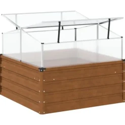 Plantekasse med drivhus i cortenstål - Slidstærk og vejrbestandig | Farve: Cortenstål