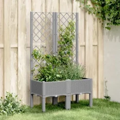 Plantekasse med espalier - Klatreplante støtte | Størrelse: 80x40x142 cm | Farve: Lysegrå