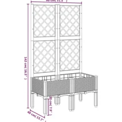 Plantekasse med espalier - Klatreplante støtte | Størrelse: 80x40x142 cm | Farve: Lysegrå