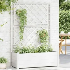 Plantekasse med espalier - Højbed til blomster og planter | Farve: Hvid | Størrelse: 100x43x142 cm