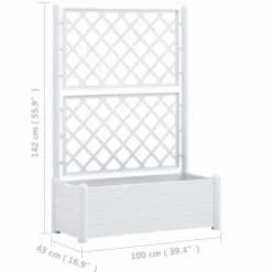 Plantekasse med espalier - Højbed til blomster og planter | Farve: Hvid | Størrelse: 100x43x142 cm