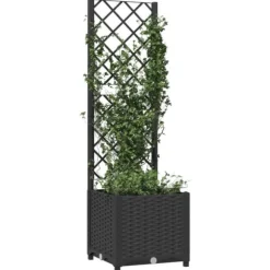 Plantekasse med espalier - Velegnet til klatreplanter | Størrelse: 40x40x136 cm | Farve: Sort