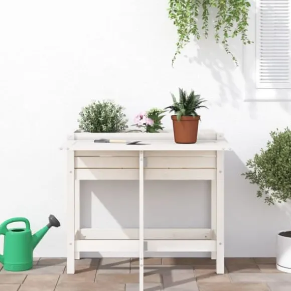 Plantekasse med foldbar bordplade i massivt fyrretræ | Farve: Hvid