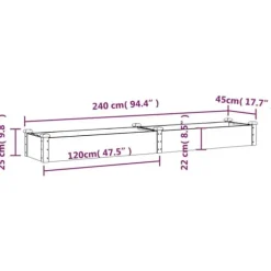 Plantekasse med foring i fyrretræ - Højbed | Størrelse: 240x45x25 cm | Farve: Grå