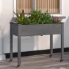 Plantekasse med foring og hjul - Massivt fyrretræ | Størrelse: 118x59x80 cm | Farve: Grå