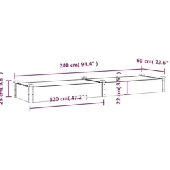 Plantekasse med foring 240x60x25 cm massivt fyrretræ brun - Højbed - Højbede - Home & Living
