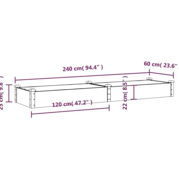 Plantekasse med foring 240x60x25 cm massivt fyrretræ brun - Højbed - Højbede - Home & Living