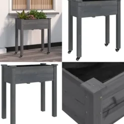 Plantekasse med foring 71x37x80 cm massivt fyrretræ grå - Plantekasse - Plantekasser - Home & Living