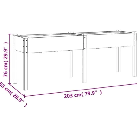 Plantekasse med foring 203x53x76 cm massivt fyrretræ - Plantekasse - Plantekasser - Home & Living