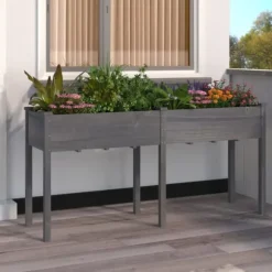 Plantekasse med foring 161x45x76 cm - Massivt fyrretræ | Farve: Grå