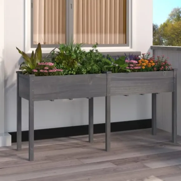 Plantekasse med foring 161x45x76 cm - Massivt fyrretræ | Farve: Grå