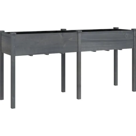 Plantekasse med foring 161x45x76 cm - Massivt fyrretræ | Farve: Grå