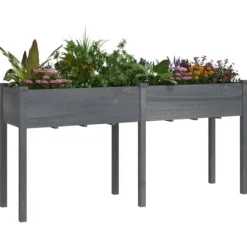 Plantekasse med foring 161x45x76 cm - Massivt fyrretræ | Farve: Grå