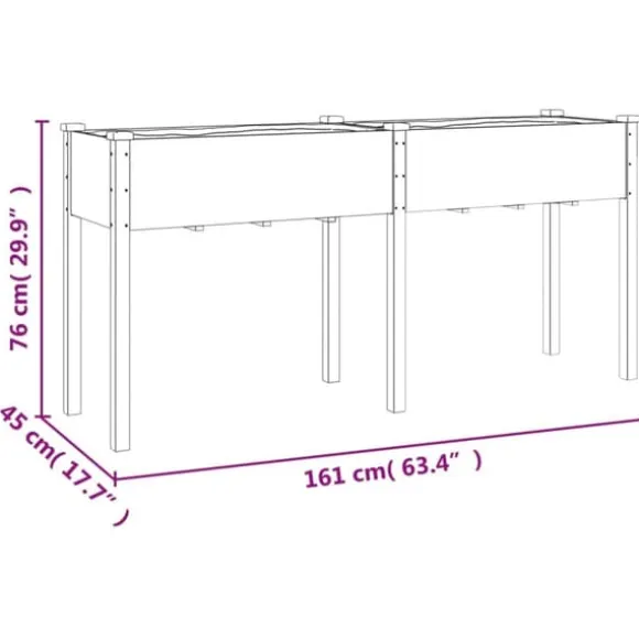 Plantekasse med foring 161x45x76 cm - Massivt fyrretræ | Farve: Grå