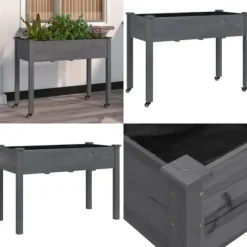 Plantekasse med foring 118x59x80 cm massivt fyrretræ grå - Plantekasse - Plantekasser - Home & Living