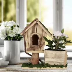 Plantekasse med fuglehus, 25x23x12 cm, Natur