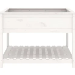 Plantekasse med hylde - Højbede i massivt fyrretræ | Størrelse: 111,5x111,5x81 cm | Farve: Hvid