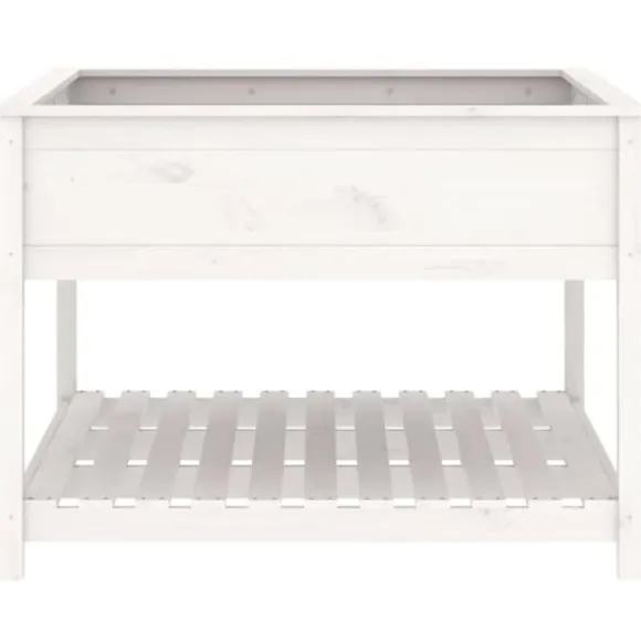 Plantekasse med hylde - Højbede i massivt fyrretræ | Størrelse: 111,5x111,5x81 cm | Farve: Hvid