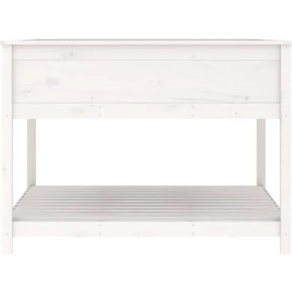 Plantekasse med hylde - Højbede i massivt fyrretræ | Størrelse: 111,5x111,5x81 cm | Farve: Hvid