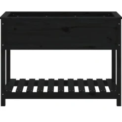 Plantekasse med hylde i massivt fyrretræ - Ergonomisk design | Størrelse: 111,5x54x81 cm | Farve: Sort