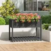 Plantekasse med hylde i massivt fyrretræ - Højbed til blomster | 111,5x54x81 cm | Farve: Grå