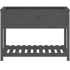 Plantekasse med hylde i massivt fyrretræ - Højbed til blomster | 111,5x54x81 cm | Farve: Grå