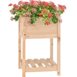 Plantekasse med hylde i massivt fyrretræ | Størrelse: 54x54x81 cm