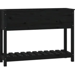 Plantekasse med hylde i massivt fyrretræ - Ergonomisk design | Størrelse: 111,5x34,5x81 cm | Farve: Sort
