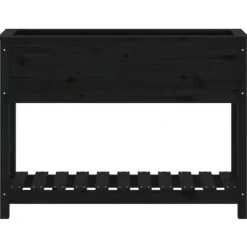 Plantekasse med hylde i massivt fyrretræ - Ergonomisk design | Størrelse: 111,5x34,5x81 cm | Farve: Sort