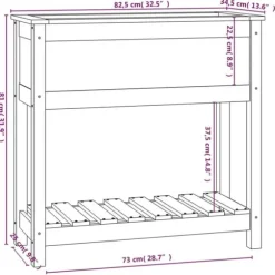 Plantekasse med hylde i massivt fyrretræ - Ergonomisk design | Størrelse: 82,5x34,5x81 cm | Farve: Sort