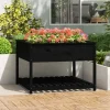 Plantekasse med hylde i massivt fyrretræ - Ergonomisk højbed | Størrelse: 111,5x111,5x81 cm | Farve: Sort