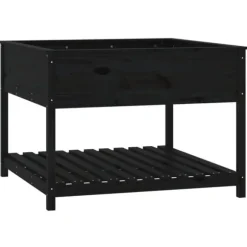 Plantekasse med hylde i massivt fyrretræ - Ergonomisk højbed | Størrelse: 111,5x111,5x81 cm | Farve: Sort