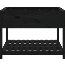 Plantekasse med hylde i massivt fyrretræ - Ergonomisk højbed | Størrelse: 111,5x111,5x81 cm | Farve: Sort