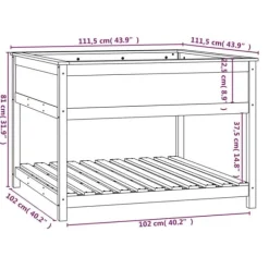 Plantekasse med hylde i massivt fyrretræ - Ergonomisk højbed | Størrelse: 111,5x111,5x81 cm | Farve: Sort