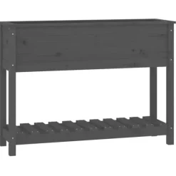 Plantekasse med hylde i massivt fyrretræ - Ergonomisk højbed | Størrelse: 111,5x34,5x81 cm | Farve: Grå