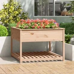 Plantekasse med hylde i massivt fyrretræ - Højbed | Størrelse: 111,5x111,5x81 cm