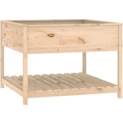 Plantekasse med hylde i massivt fyrretræ - Højbed | Størrelse: 111,5x111,5x81 cm