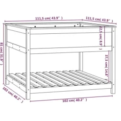 Plantekasse med hylde i massivt fyrretræ - Højbed | Størrelse: 111,5x111,5x81 cm