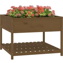 Plantekasse med hylde i massivt fyrretræ - Ergonomisk | Størrelse: 111,5x111,5x81 cm | Farve: Brun