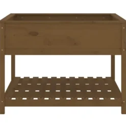 Plantekasse med hylde i massivt fyrretræ - Ergonomisk | Størrelse: 111,5x111,5x81 cm | Farve: Brun