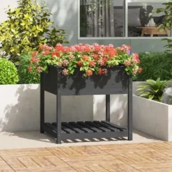 Plantekasse med hylde 82,5x82,5x81 cm massivt fyrretræ grå - Plantekasse - Plantekasser - Home & Living