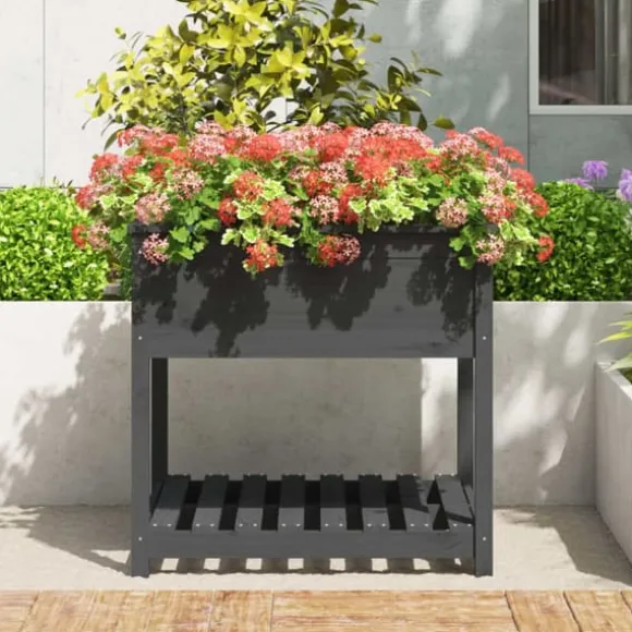 Plantekasse med hylde 82,5x82,5x81 cm massivt fyrretræ grå - Plantekasse - Plantekasser - Home & Living