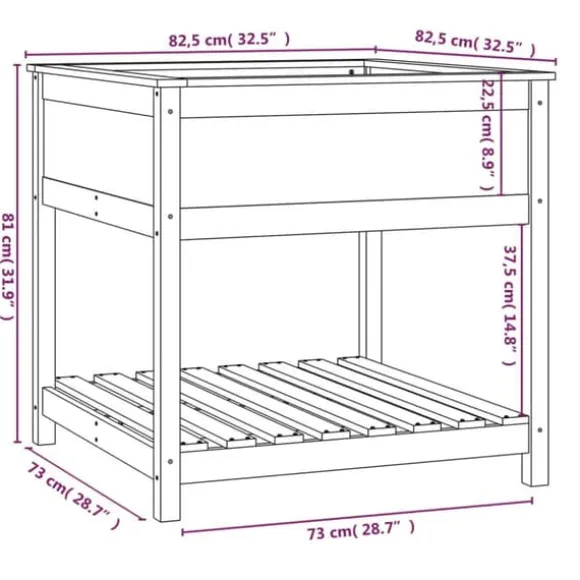 Plantekasse med hylde 82,5x82,5x81 cm massivt fyrretræ grå - Plantekasse - Plantekasser - Home & Living